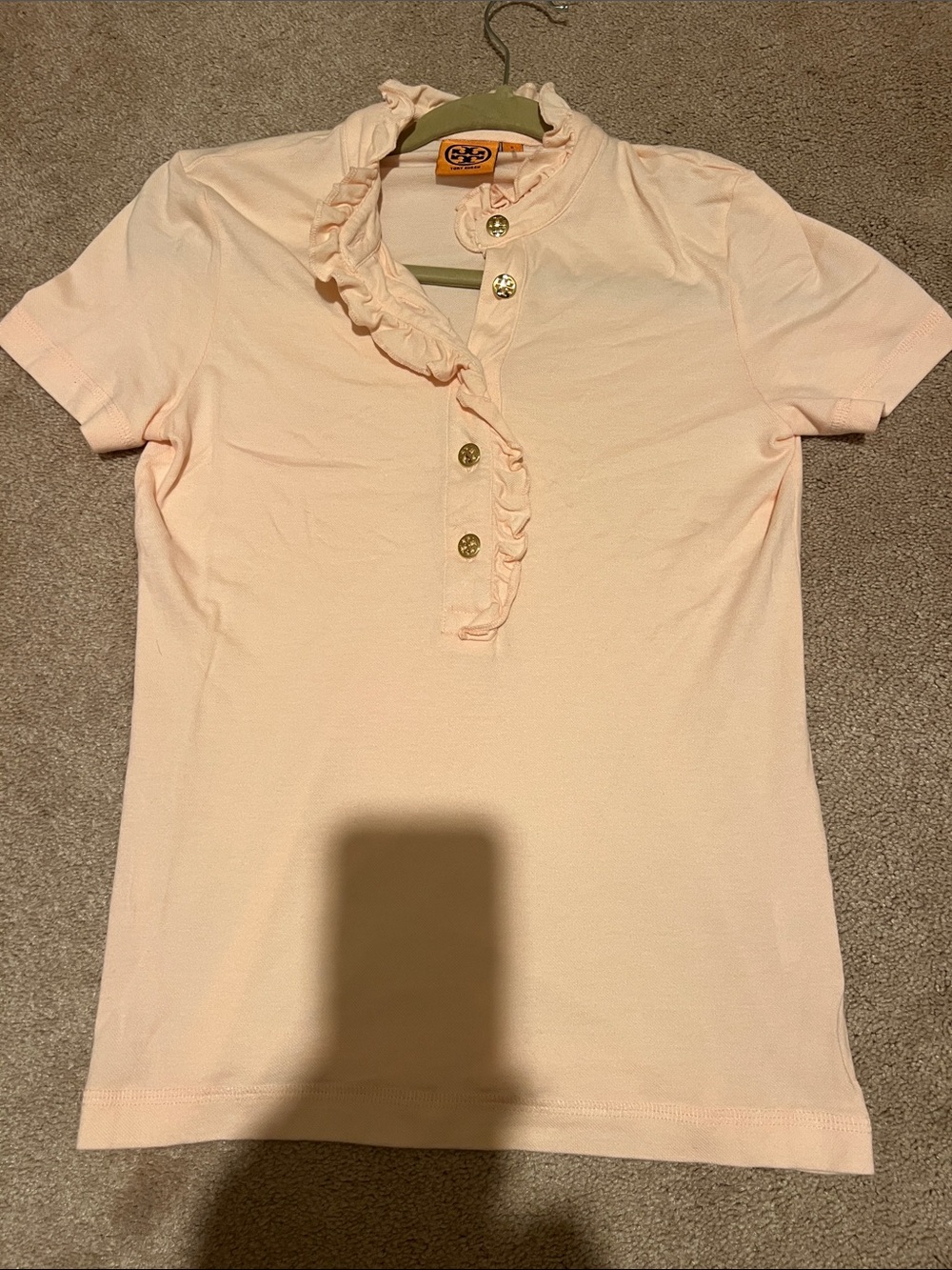 Tory Burch Ruffled Collar Polo Top in Light Peach